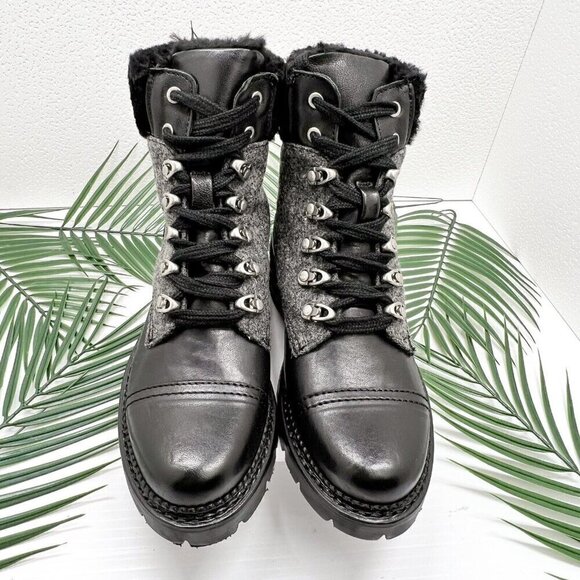 FRYE Women's Samantha Hiker Black Leather Lace Up Combat Bootie Size 5.5M NWB - Picture 2 of 11